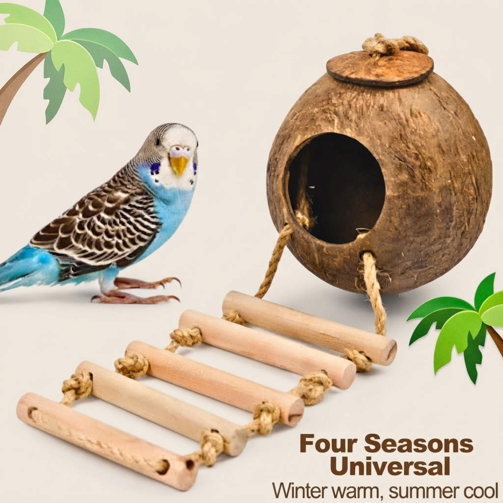 Natural Coconut Bird Toy for Small Birds - Image 3