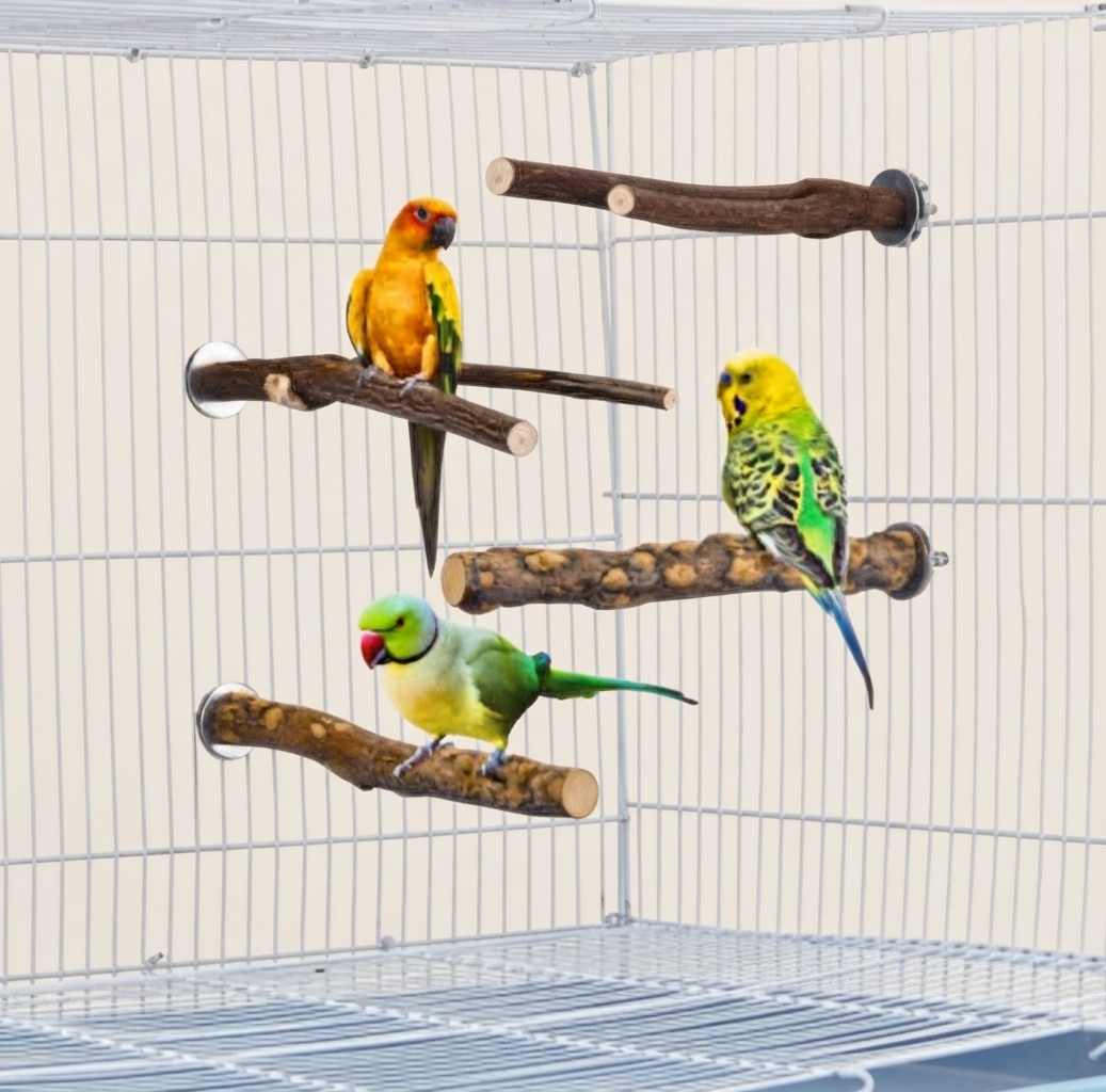 4-Piece Set Natural Wood Parrot Perches Toy - Image 2