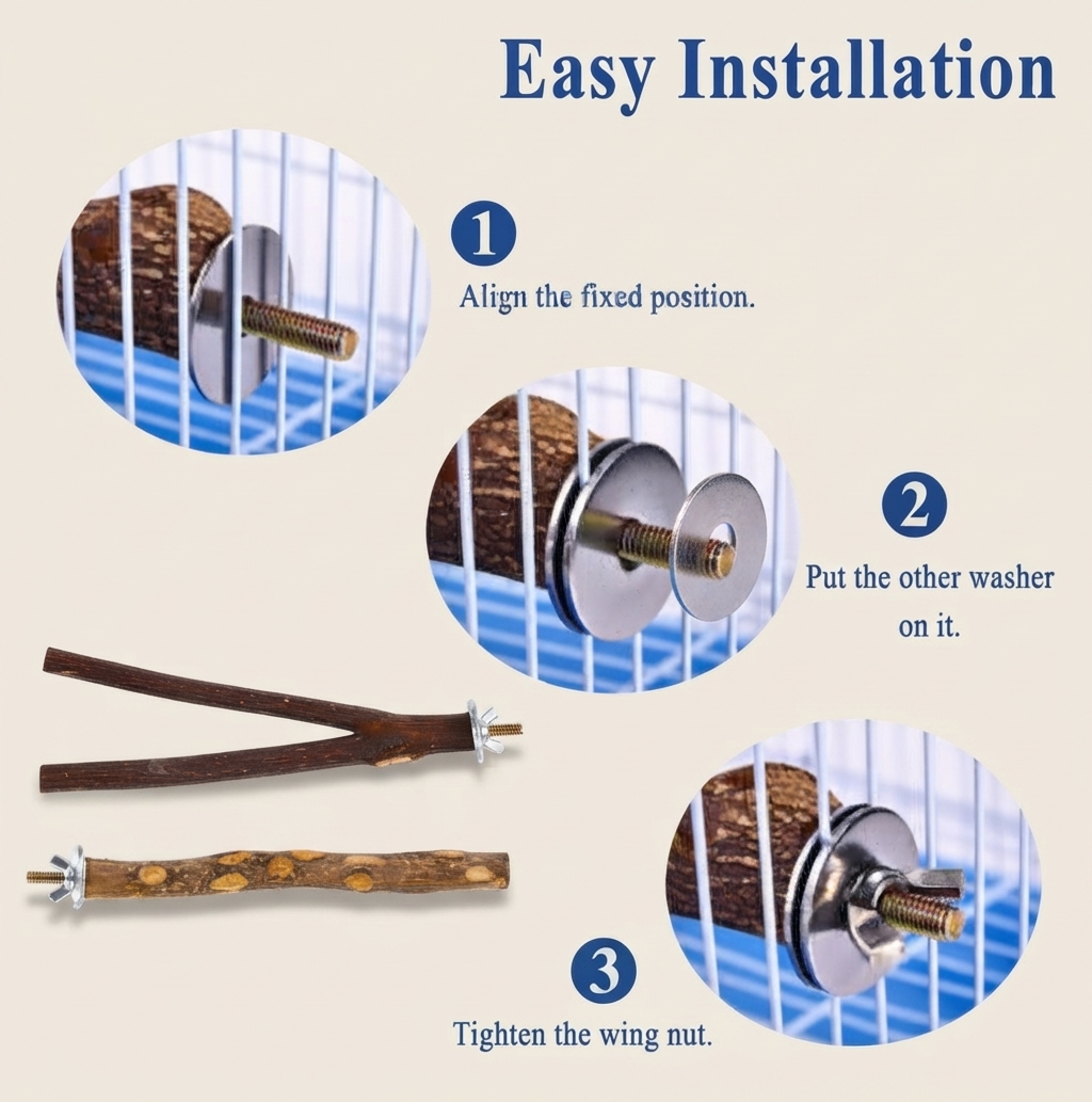 4-Piece Set Natural Wood Parrot Perches Toy - Image 3
