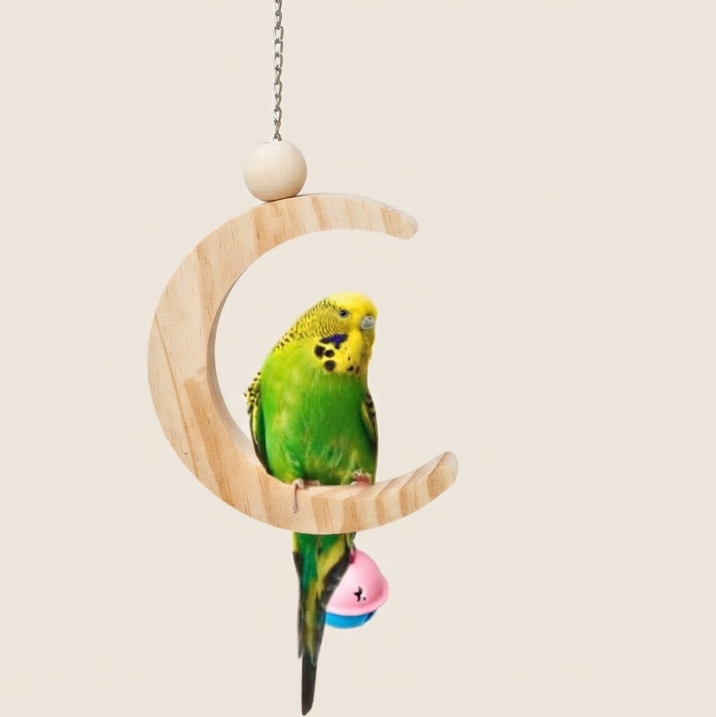 Wooden Swing Bird Perch Toys with Bell - Image 2