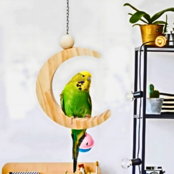 Wooden Swing Bird Perch Toys with Bell